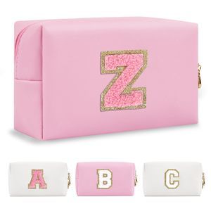 Personalized Initial A-z Preppy Patch Makeup Bag,small Pu Leather Chenille🦈